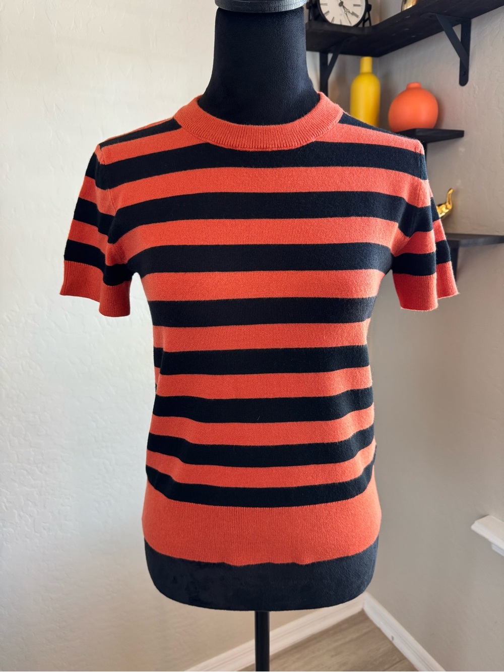 Philosophy Short-Sleeve Stripe Knit Tee in Orange and Black